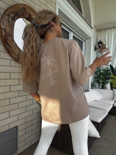 T-SHIRT PALMS BY ME CIEMNY BEŻ
